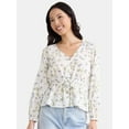 thumbnail image 1 of Time and Tru Women's Floral Print Tie Waist Blouse, Sizes S-XXXL, 1 of 5