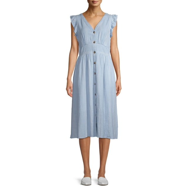 Time and Tru Women's Flutter Sleeve Button Dress - Walmart.com
