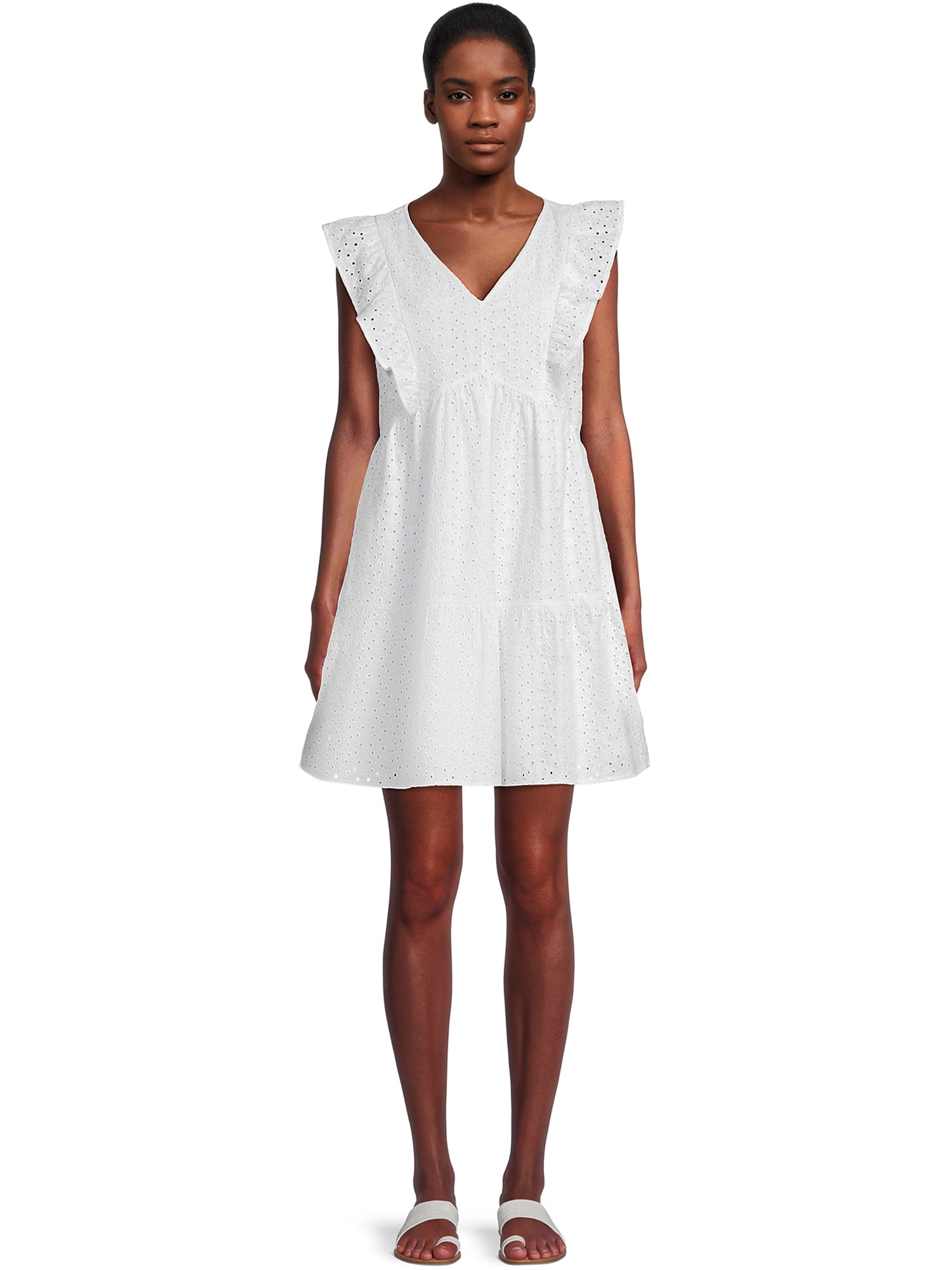 Time and Tru Women's Flutter Sleeve Eyelet Dress