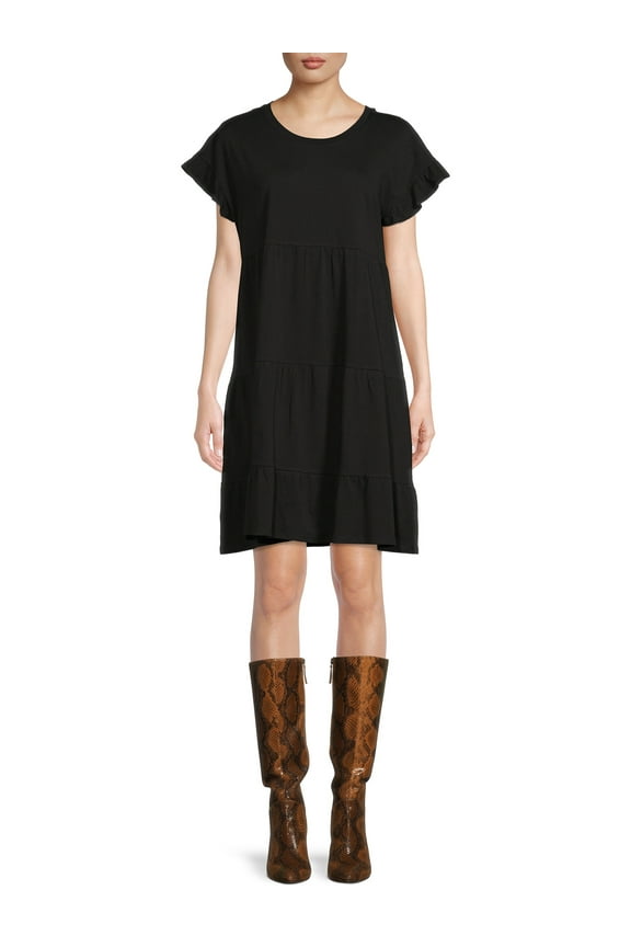 Women's Flutter Sleeve Knee Length Tiered Dress