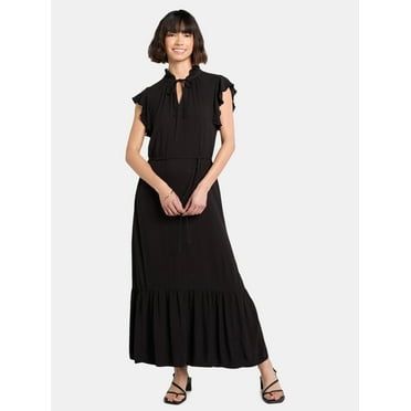 Time and Tru Women's Flutter Sleeve Midi Dress, Sizes XS-XXXL