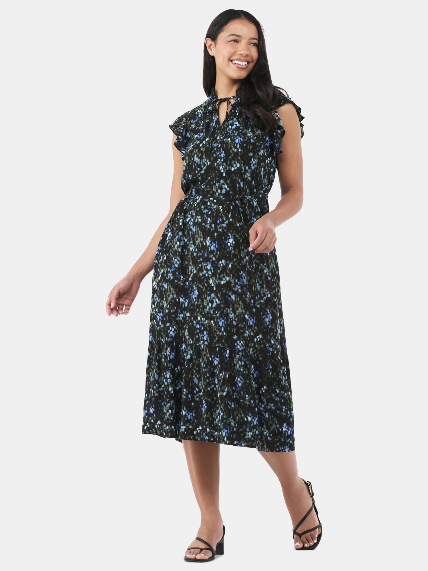 Time and Tru Women's Flutter Sleeve Midi Dress, Sizes XS-XXXL