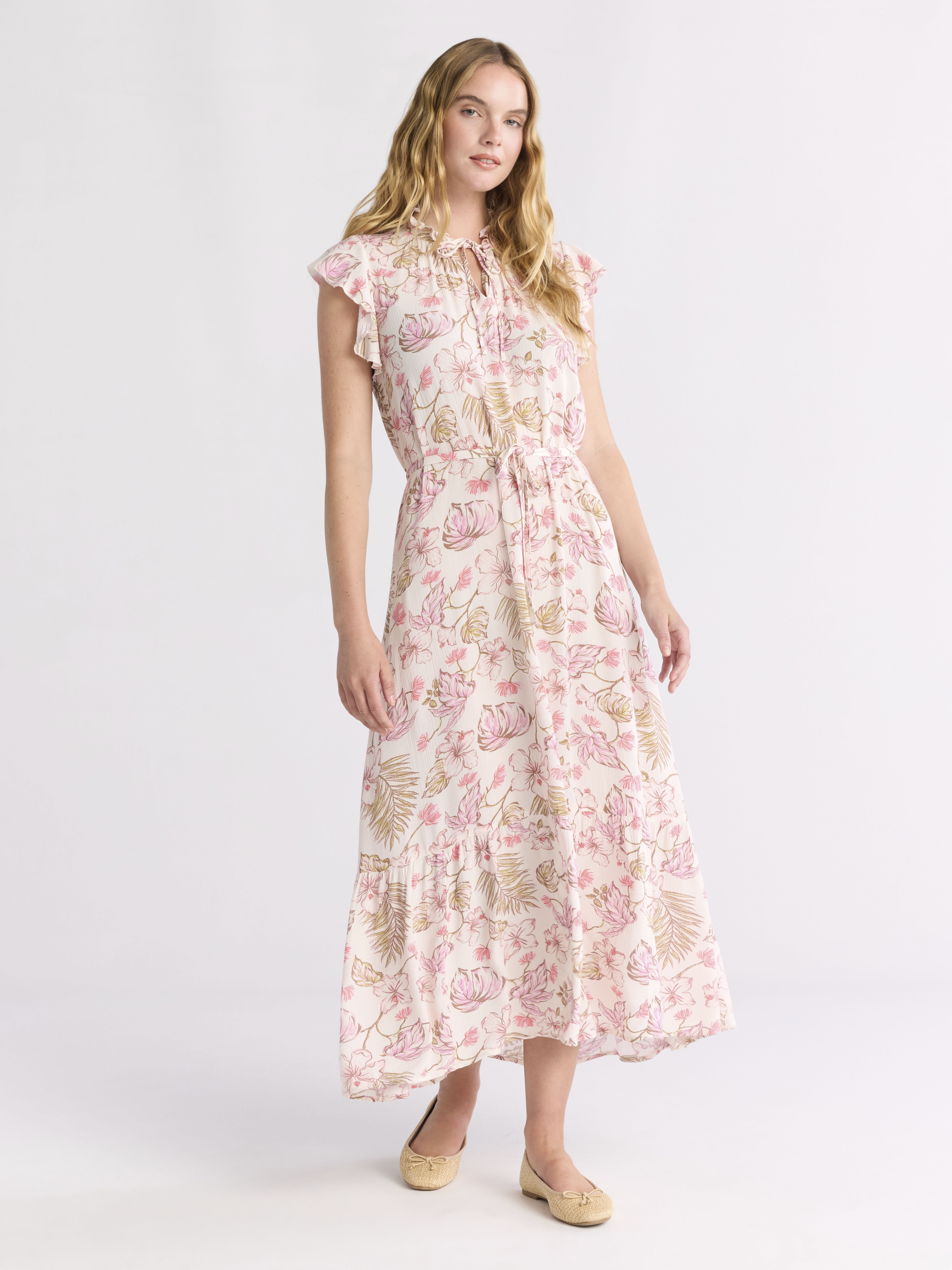 Time and Tru Women's Flutter Sleeve Midi Dress, Sizes XS-XXXL