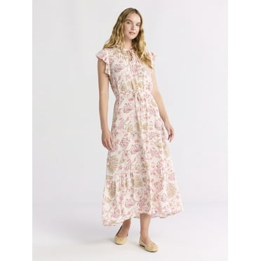 Time and Tru Women's Flutter Sleeve Midi Dress, Sizes XS-XXXL