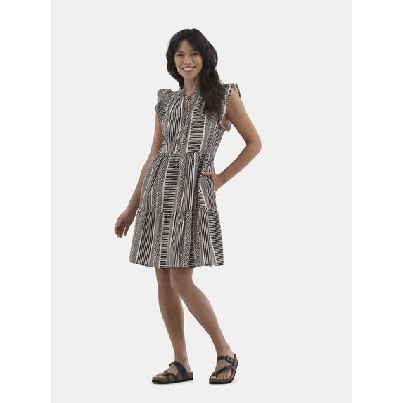Time and Tru Women's Flutter Sleeve Mini Dress, Sizes XS-XXXL