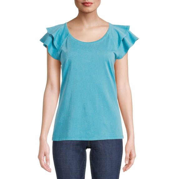 Time and Tru Women's Flutter Sleeve T-Shirt