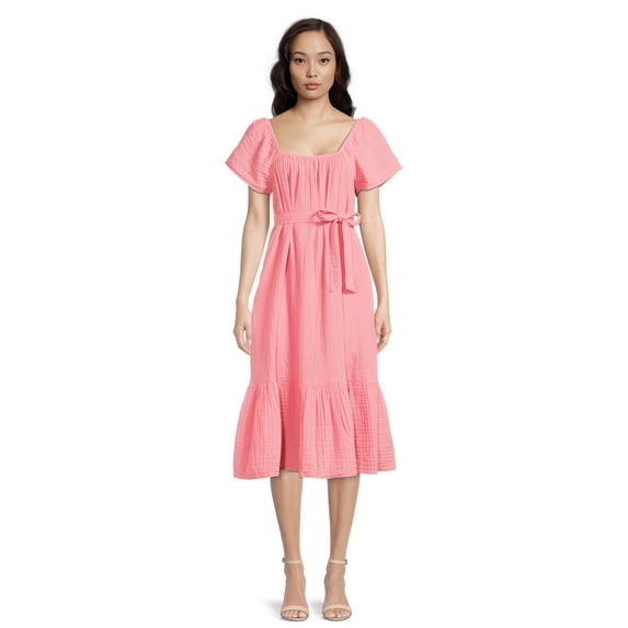 Time and Tru Women's Flutter Sleeve Textured Dress