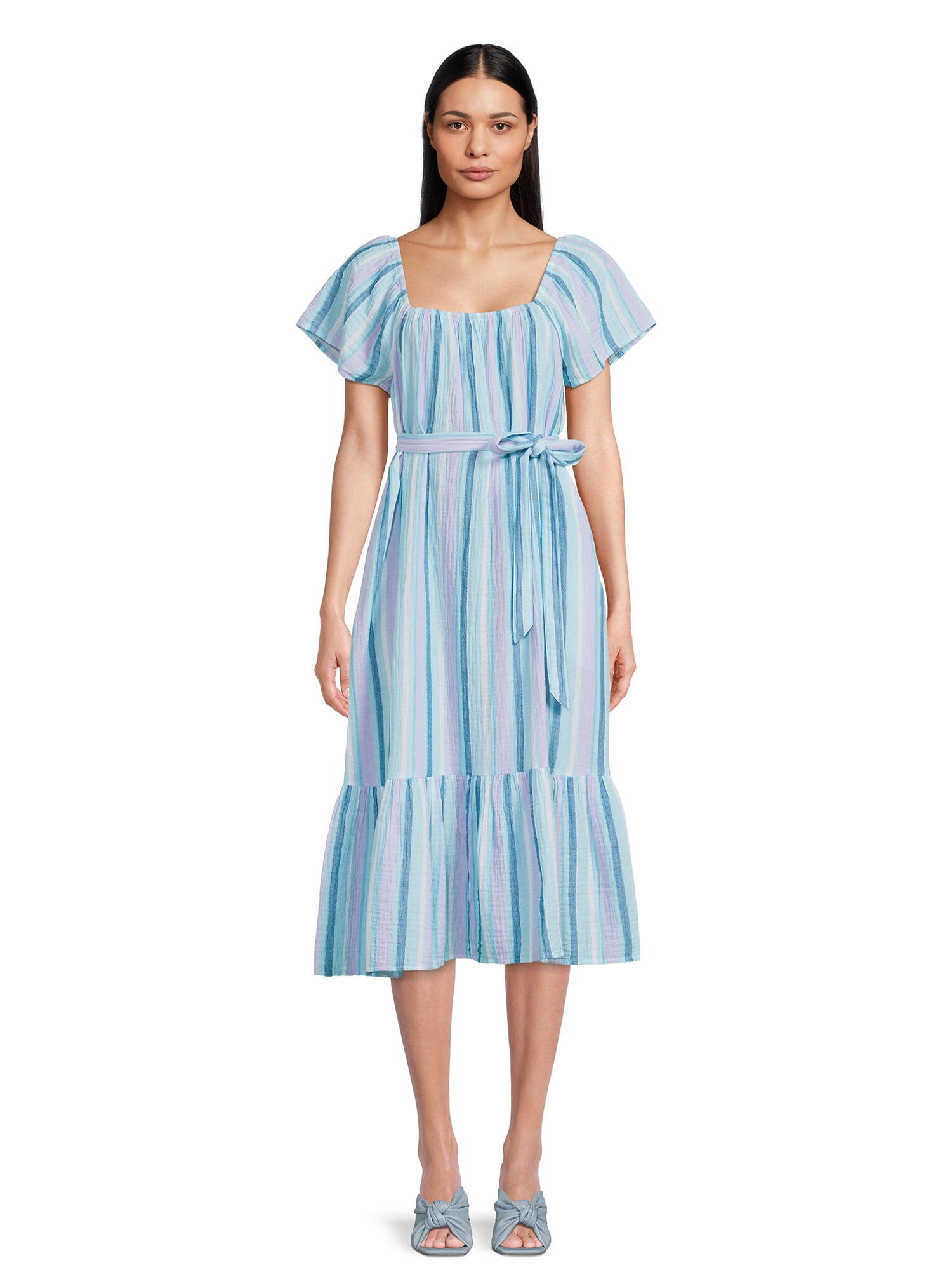Time and Tru Women's Flutter Sleeve Textured Dress