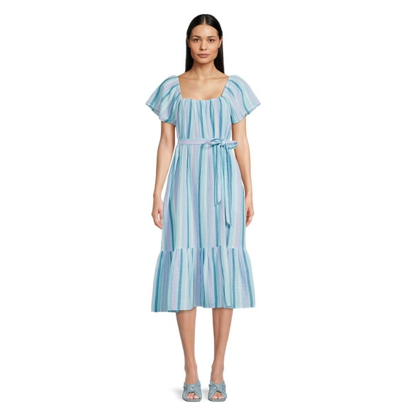 Time and Tru Women's Flutter Sleeve Textured Dress