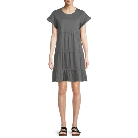 Time and Tru Women's Flutter Sleeve Tiered Dress