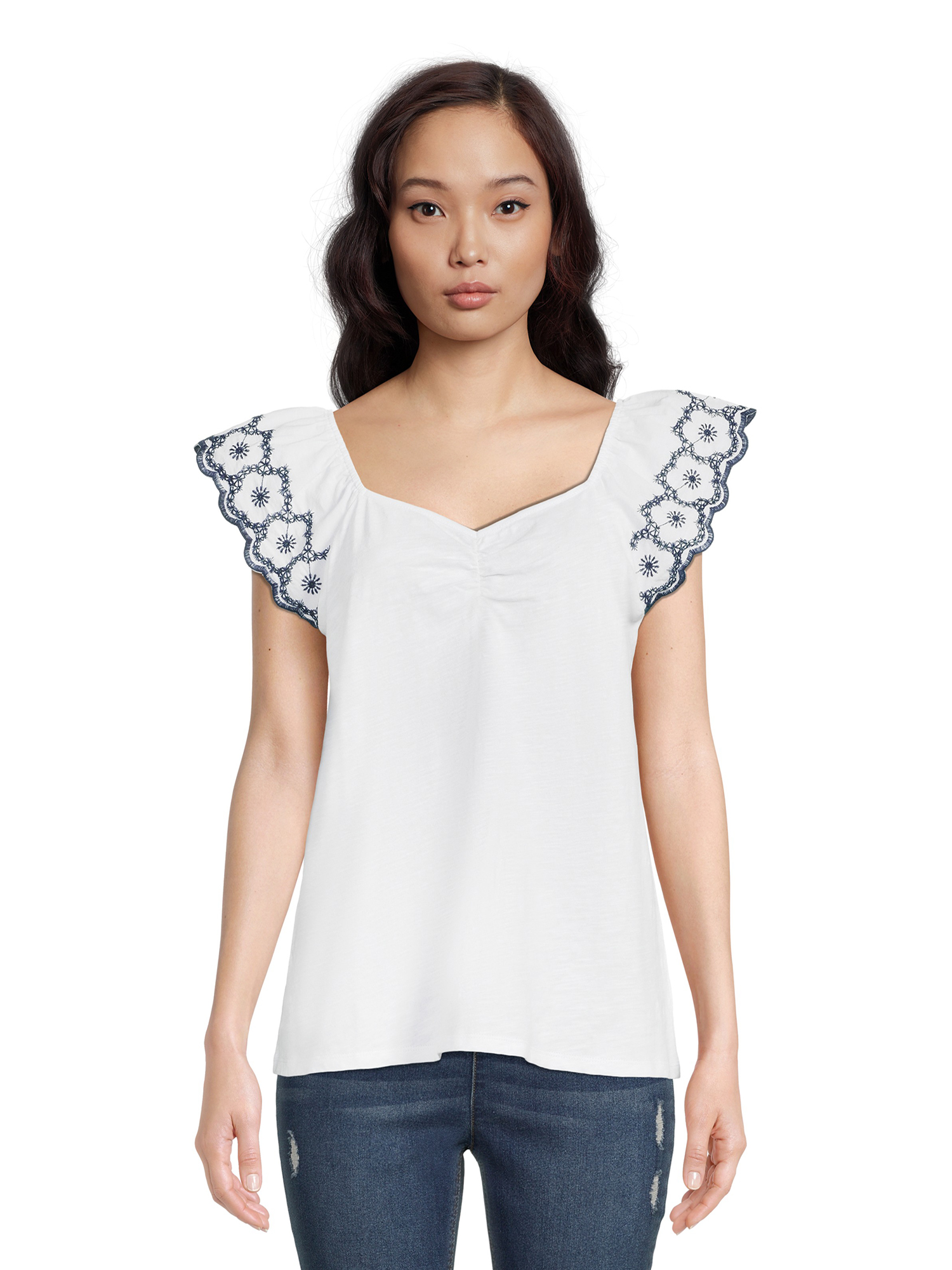 Time and Tru Women's Flutter Sleeve Top - image 1 of 5