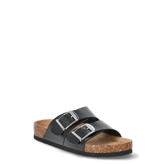 Time and Tru Women's Footbed Slide Sandals, Wide Width Available