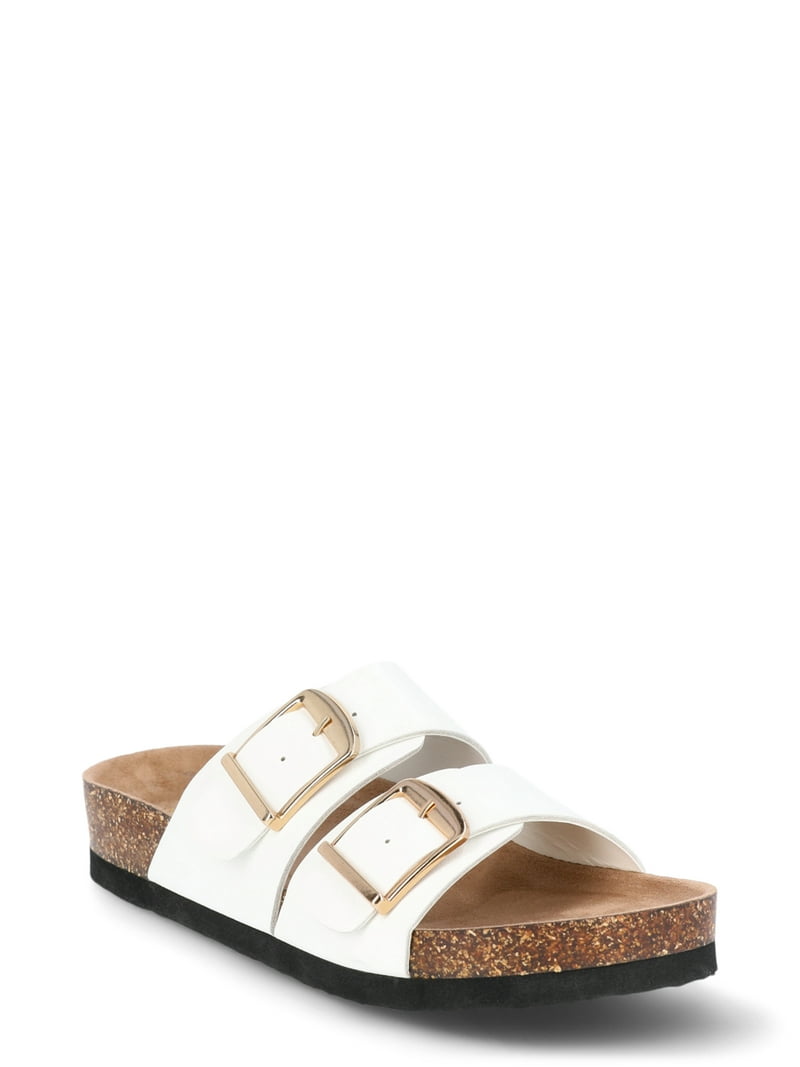 Time and Tru Women's Footbed Slide Sandals Wide Width Flat Slip-On