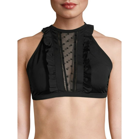 Time and Tru Women's Forever Yours Solid Highneck Swimsuit Bikini Top