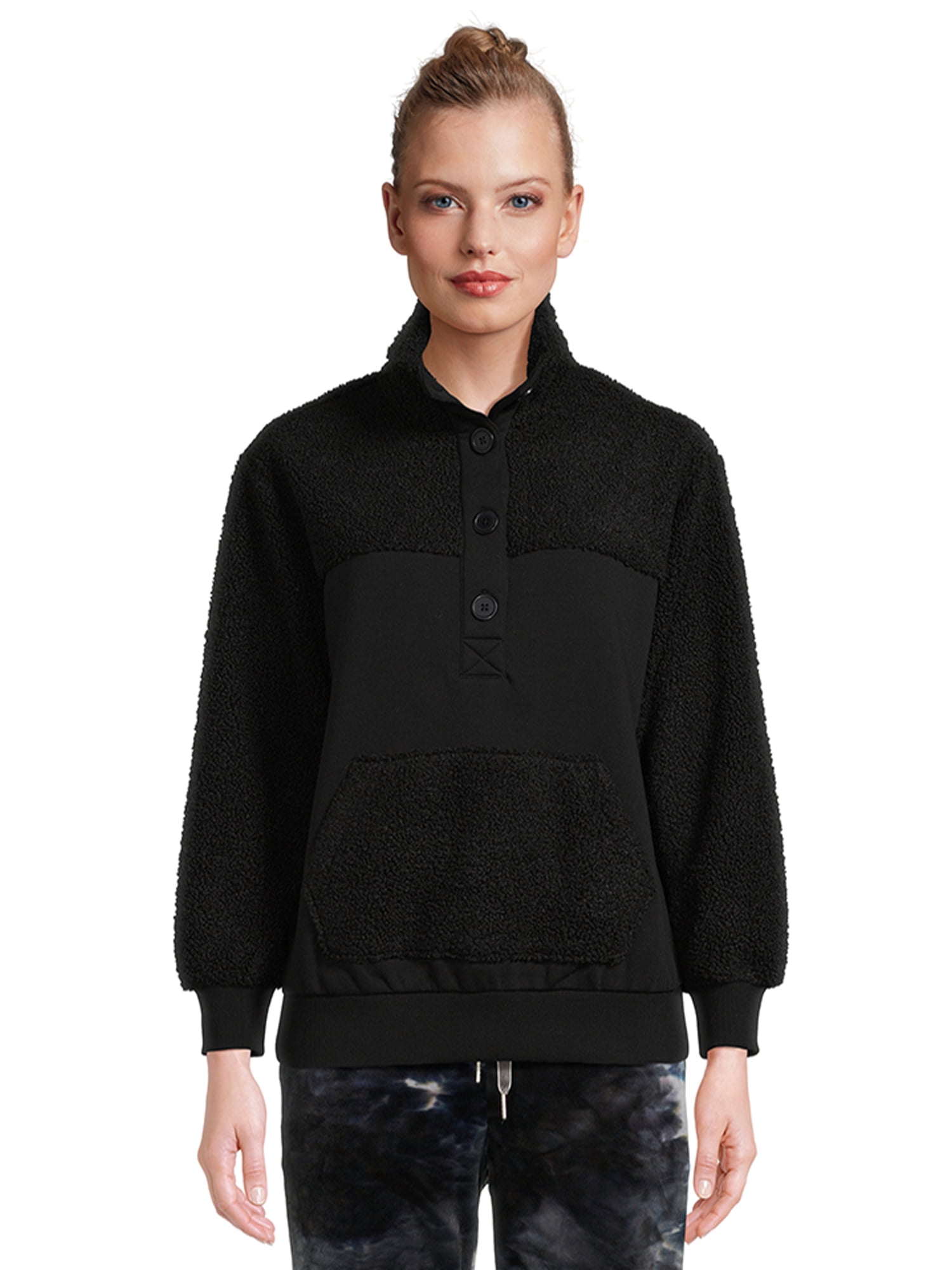 Time and Tru Women's French Terry and Faux Sherpa Pullover Top, Sizes ...