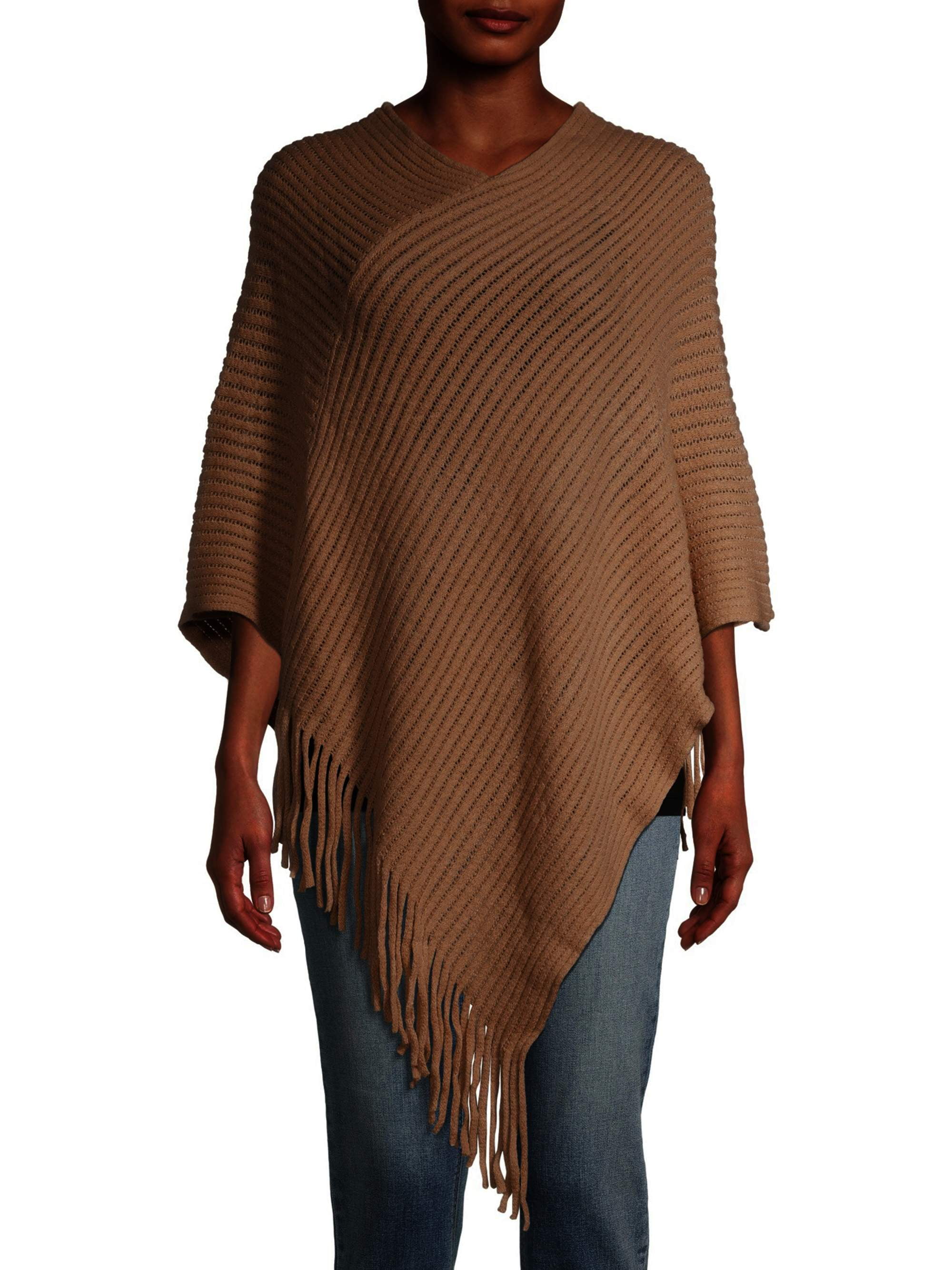 Time and Tru Women's Fringe Poncho - Walmart.com