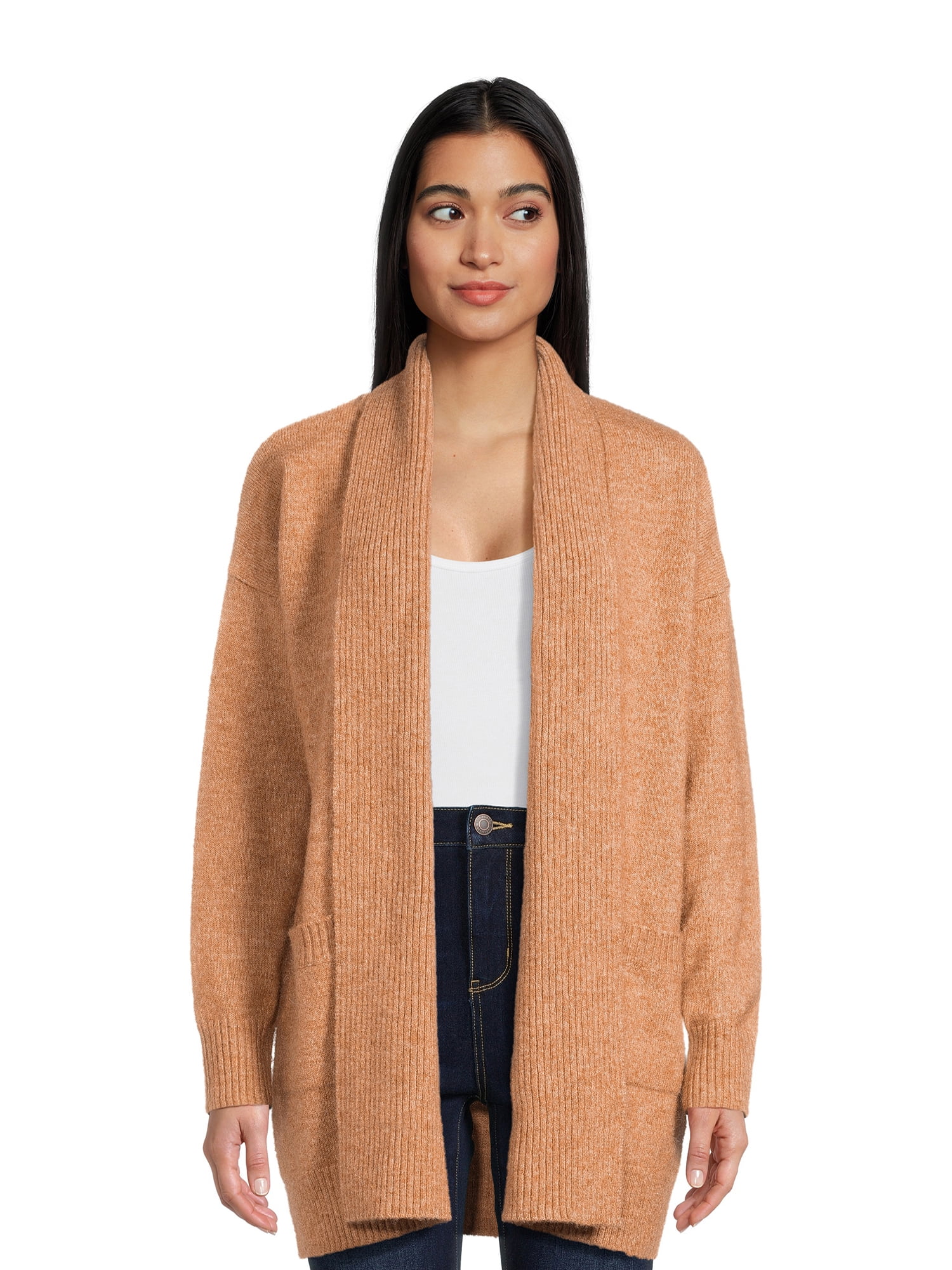 Time and Tru Women's Fuzzy Cardigan Sweater with Pockets, Midweight ...