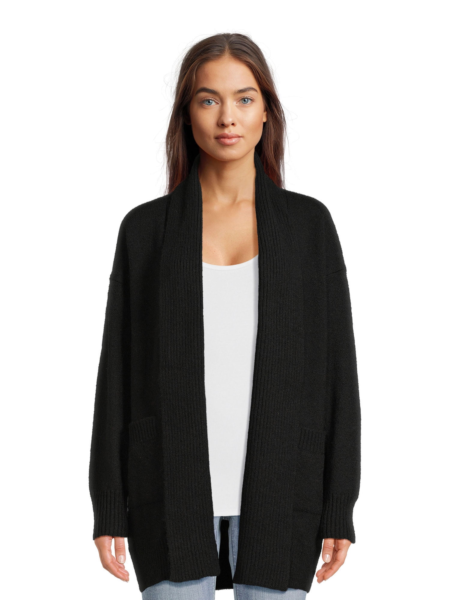 Time and Tru Women's Fuzzy Cardigan Sweater with Pockets, Midweight ...