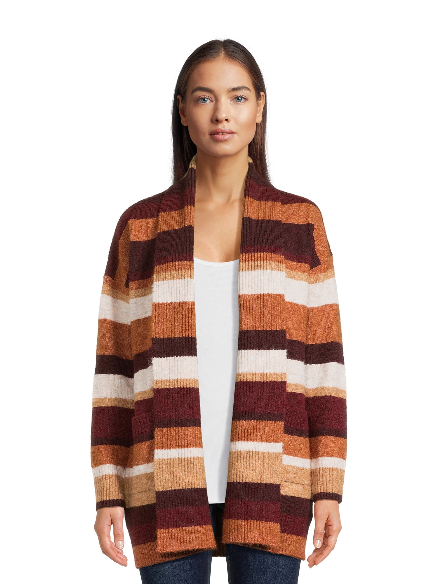 Time and Tru Women's Fuzzy Cardigan Sweater with Pockets, Midweight ...