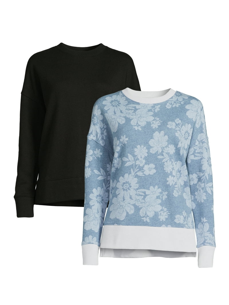 Time and Tru Women's Garment Wash Sweatshirt, 2-Pack - Walmart.com