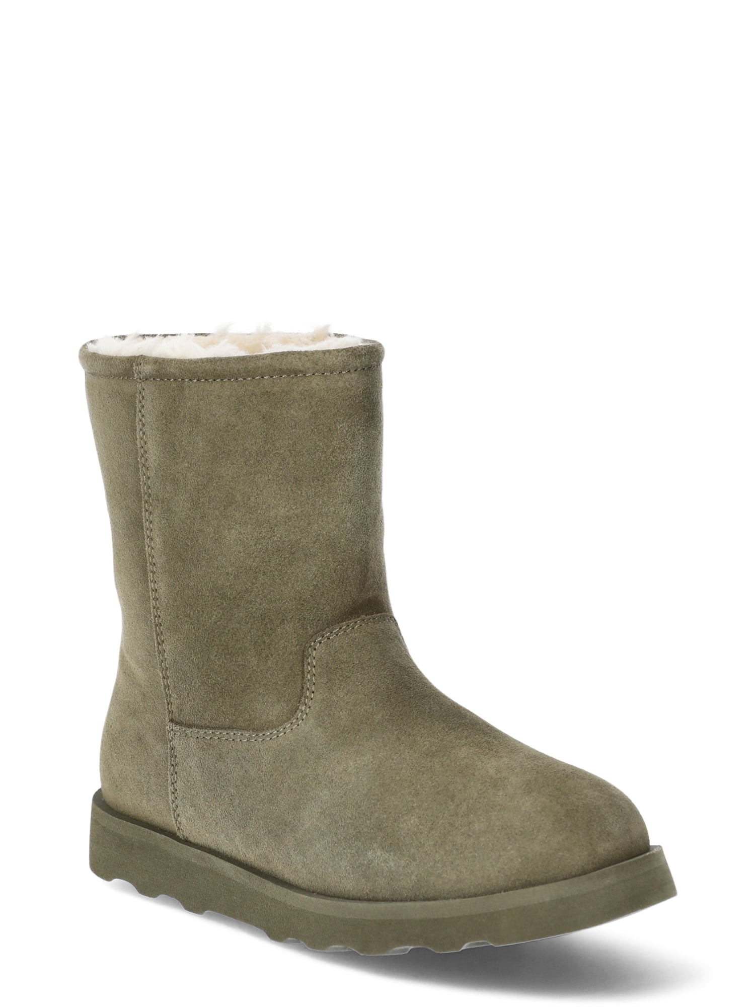 Time & Tru Women's Genuine Suede Faux Fur Cozy Boots, Sizes 6-11, Slip ...