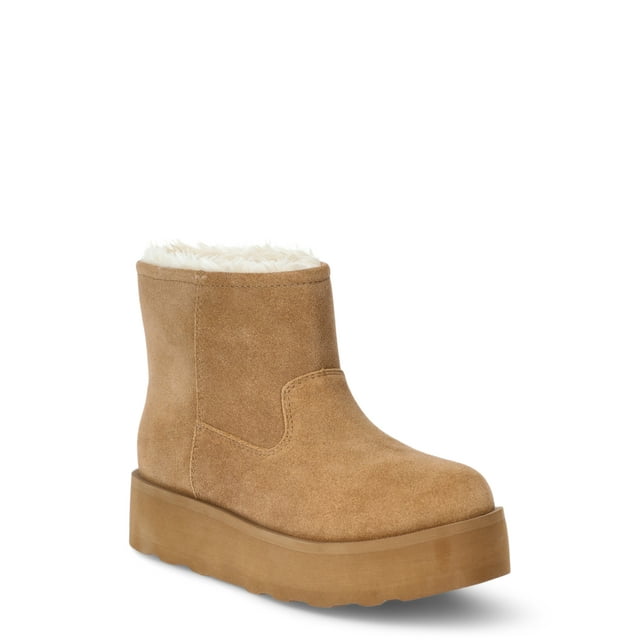 Time and Tru Women's Genuine Suede Platform Cozy Boots, Sizes 6-11