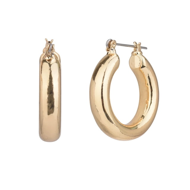 Time and Tru Women's Gold Medium Thick Hoop Earring
