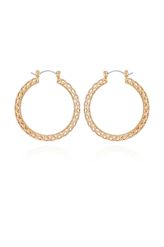 Women's Gold Tone Basketweave Hoop Earrings