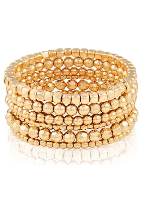 Women's Gold Tone Beaded Stretch Bracelet Set, 6-Piece