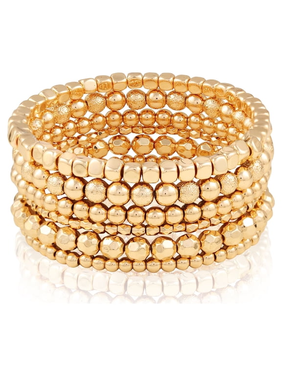 Women's Gold Tone Beaded Stretch Bracelet Set, 6-Piece