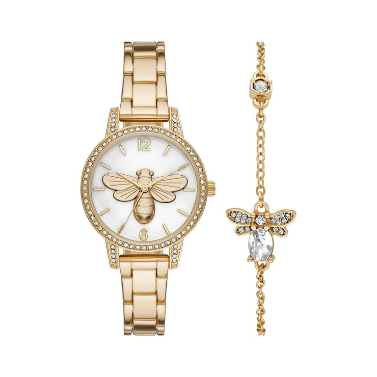 Time and Tru Women's Gold Tone Bee Watch and Bracelet Set Time and Tru Women's Gold Tone Bee Watch and Bracelet Set