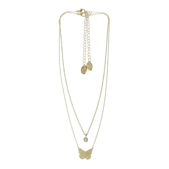 Time and Tru Women's Gold Tone Butterfly and Pendant Necklace Set, 2 Pieces