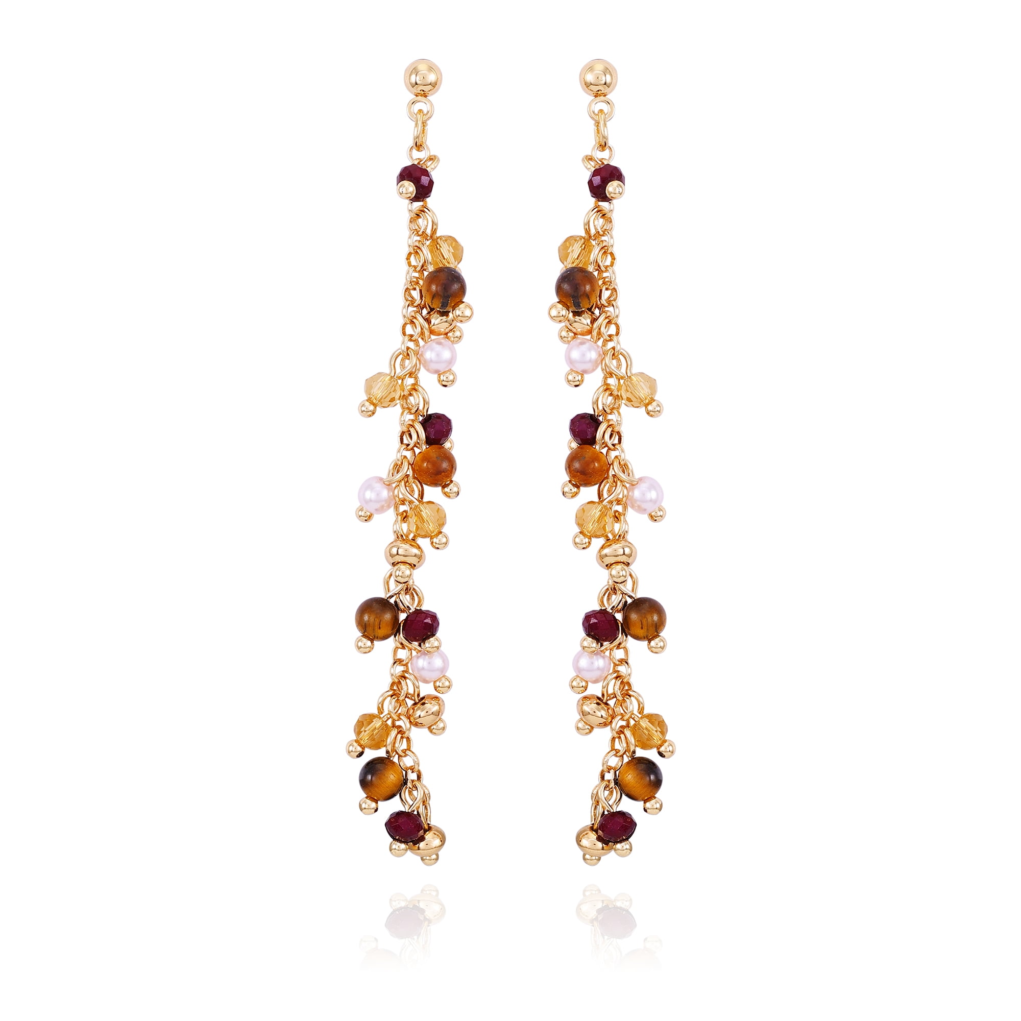 Time and Tru Women's Gold Tone Chain Drop Linear Earring with Tortoise Bead Clusters