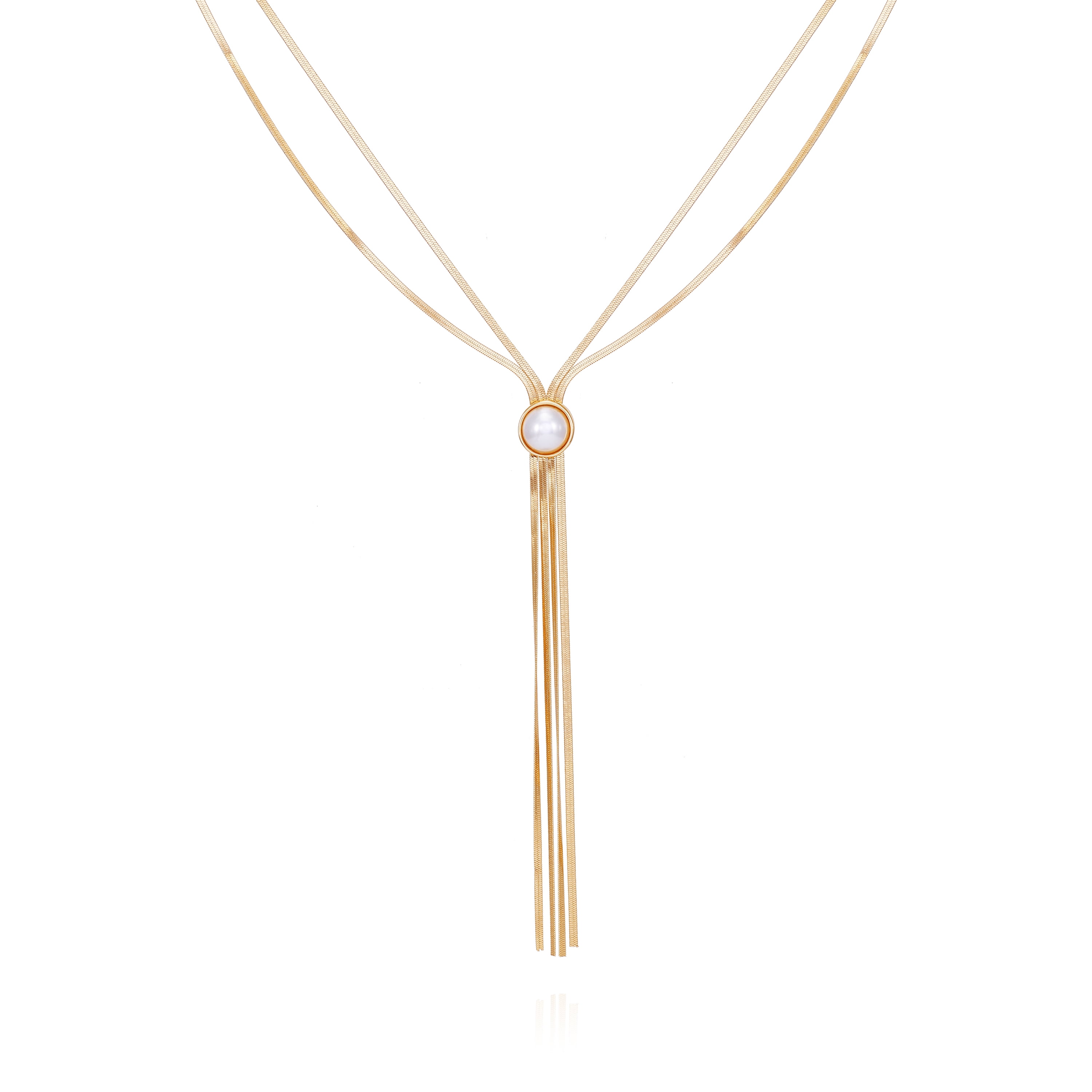 Time and Tru Women's Gold Tone Double Strand Y-Necklace with Faux Pearl