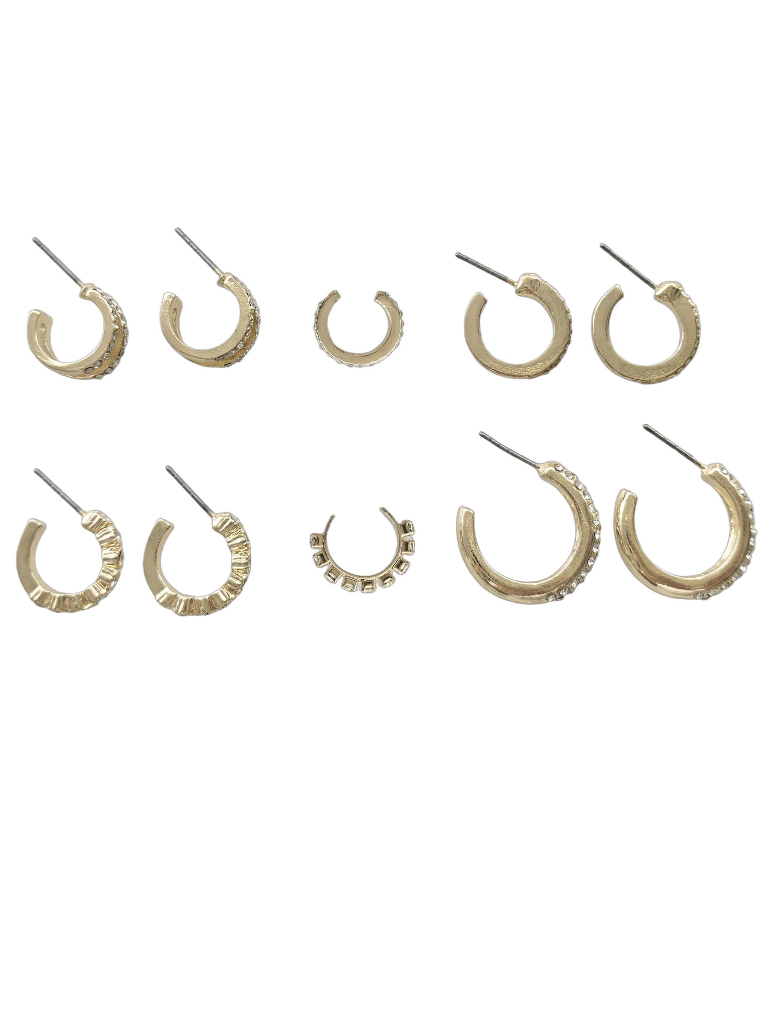 Time and Tru Women's Gold Tone Faux Crystal Hoop Earring Set, 6-Piece