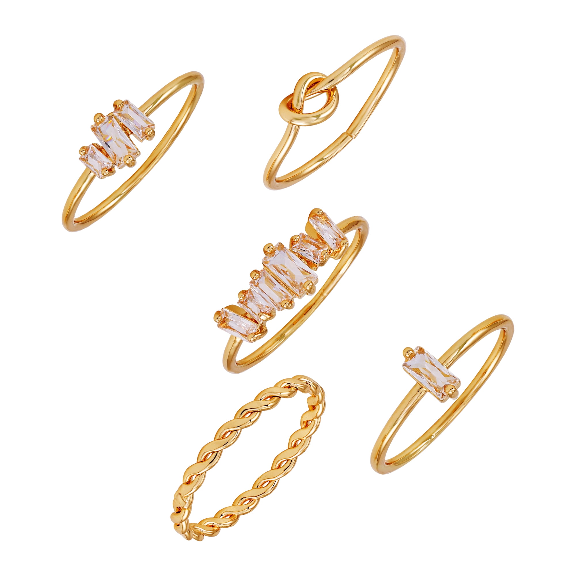 Time and Tru Women's Gold Tone Faux Crystal Ring Set 5-Piece