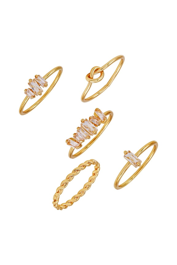 Women's Gold Tone Faux Crystal Ring Set, 5-Piece