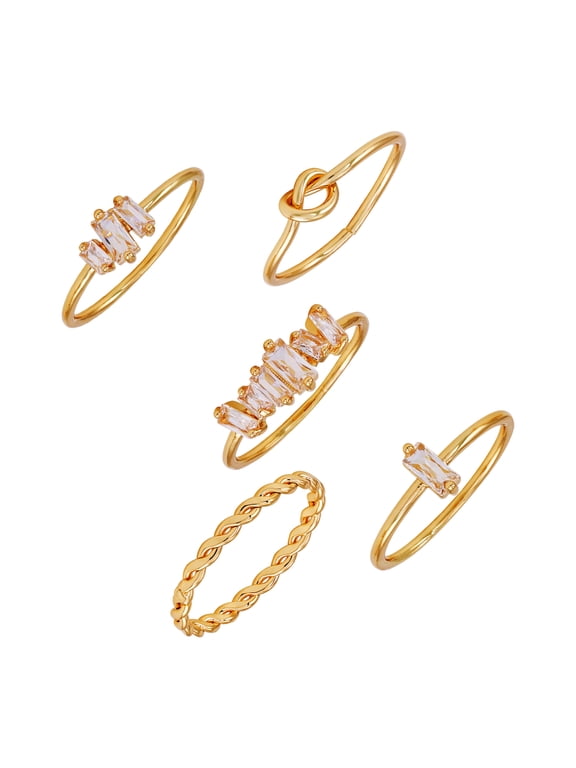 Women's Gold Tone Faux Crystal Ring Set, 5-Piece