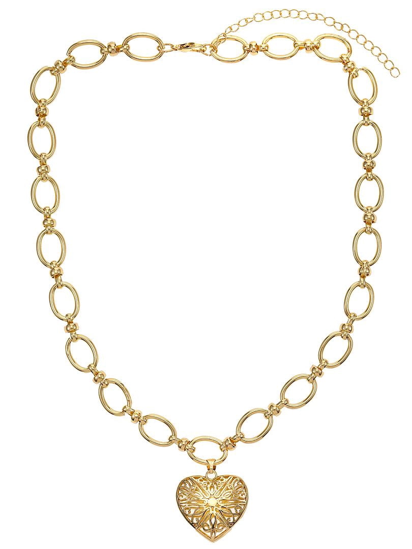 Chunky Gold Heart Statement Necklace For Women – Y2K Layered Pearl Chain Bold Love Charm Jewelry
