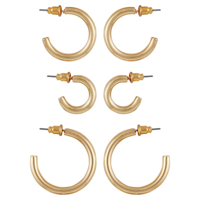 Graduated Hoops Time and Tru Women's Gold Tone Graduated Hoop Earring Set, 3-Piece ...