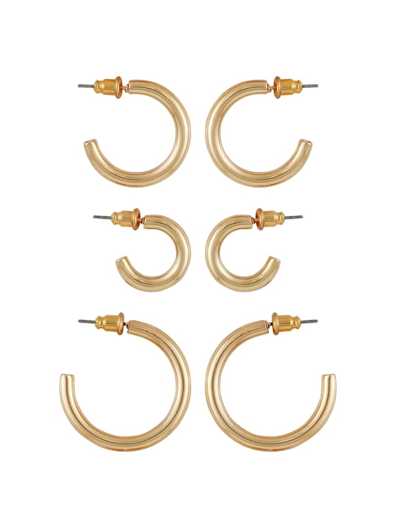 Women's Gold Tone Graduated Hoop Earring Set, 3-Piece