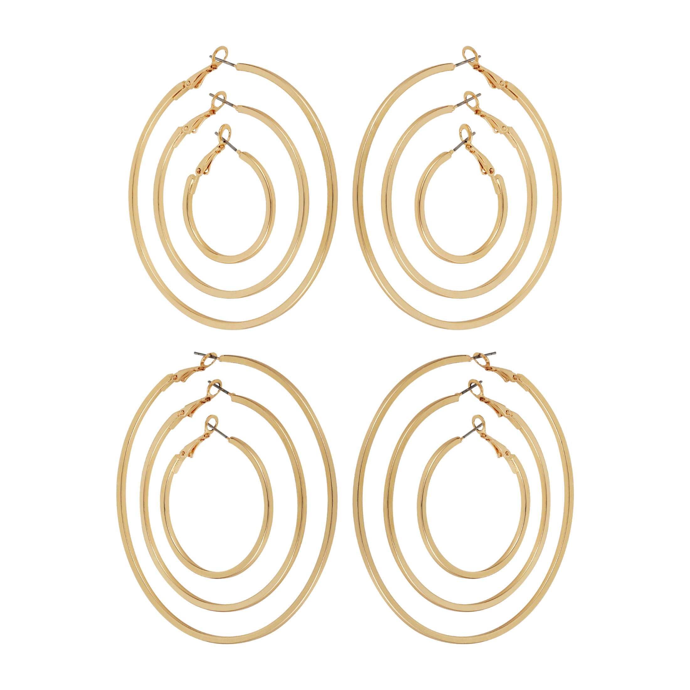 Time and Tru Women's 6 Pairs of Graduated Gold Tone Smooth Wire Hoops. Fashion Basic Earring Set to Match Your Mood of the Day.