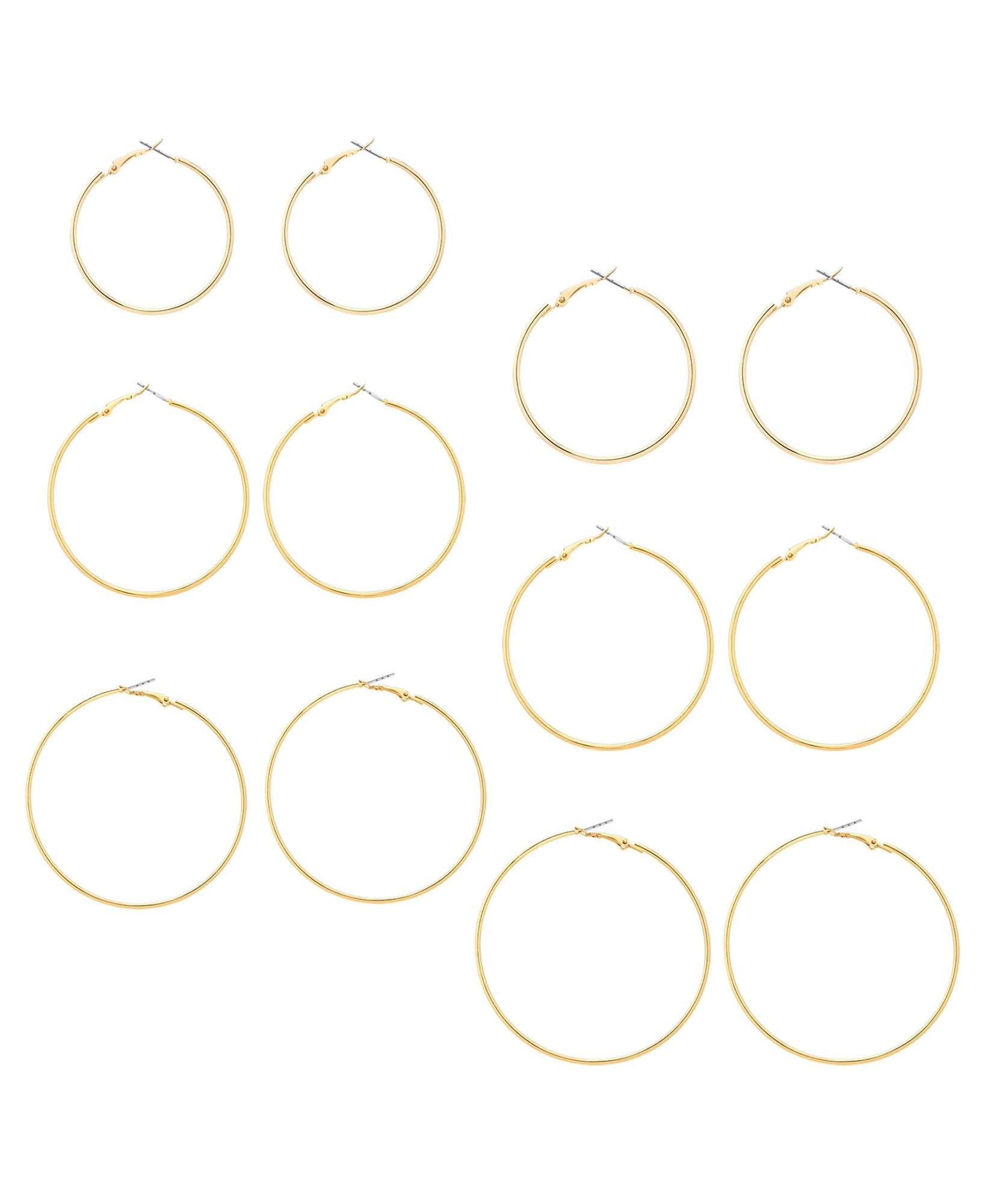 Time and Tru Women's Gold Tone Graduated Wire Hoop Earring Set, 6-Piece