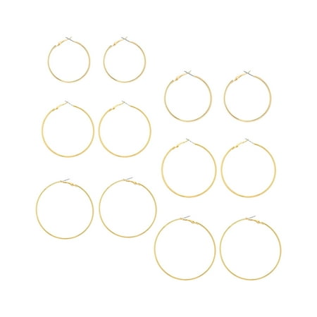 Time and Tru Women's Gold Tone Graduated Wire Hoop Earring Set, 6-Piece