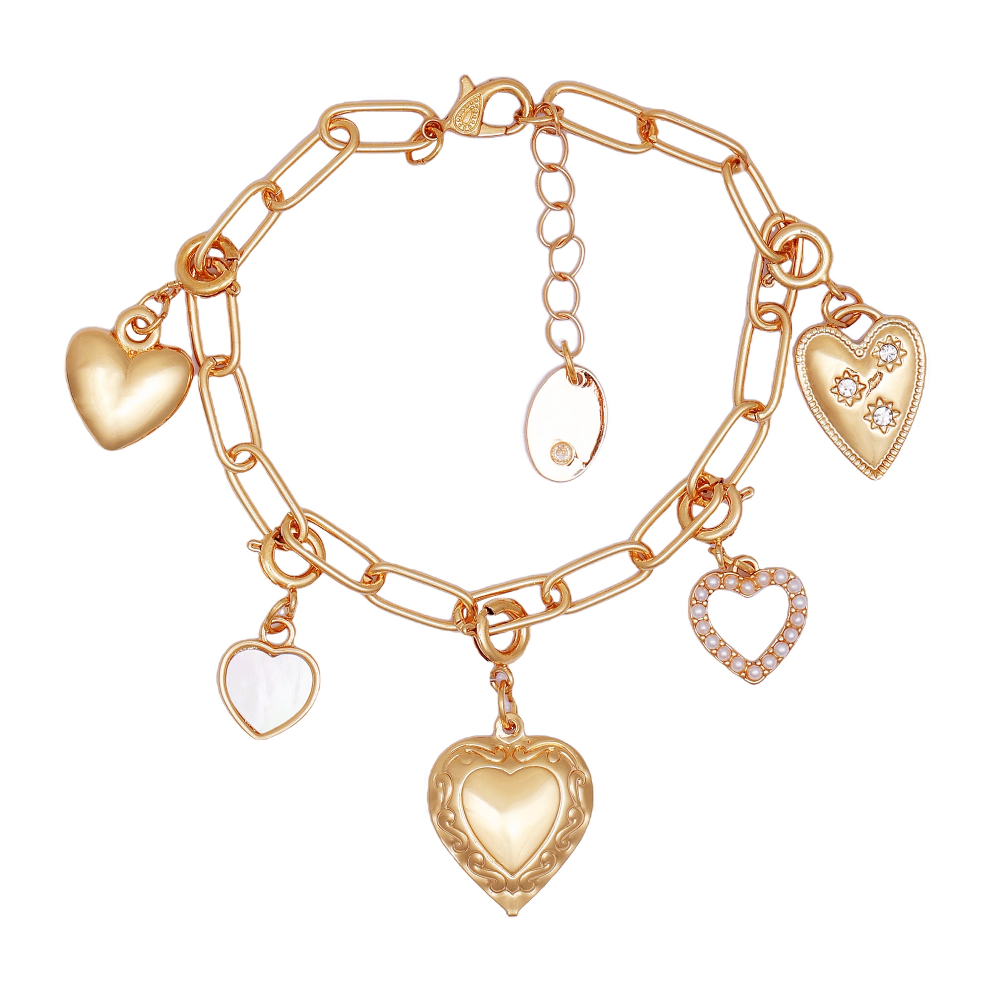Time and Tru Women's Gold-Tone Interchangeable Hearts Theme Charms