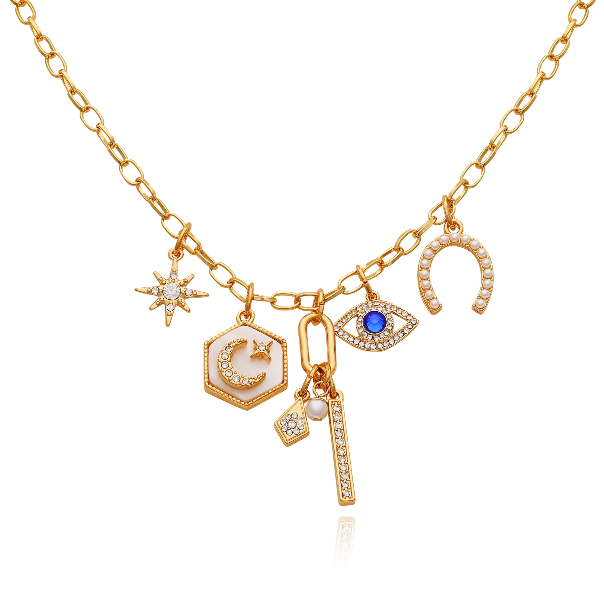 Time and Tru Women's Gold-Tone Interchangeable Luck Theme Charms Necklace.