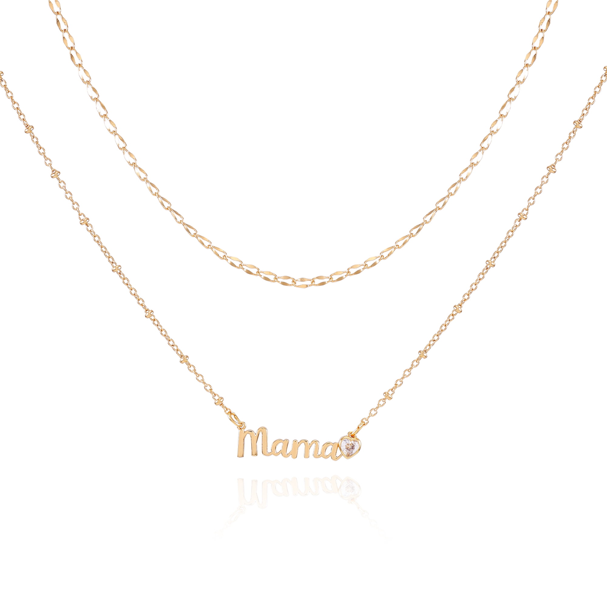 TIME AND TRU Women's Gold Tone Mama Layered Necklace Set, 2-Piece
