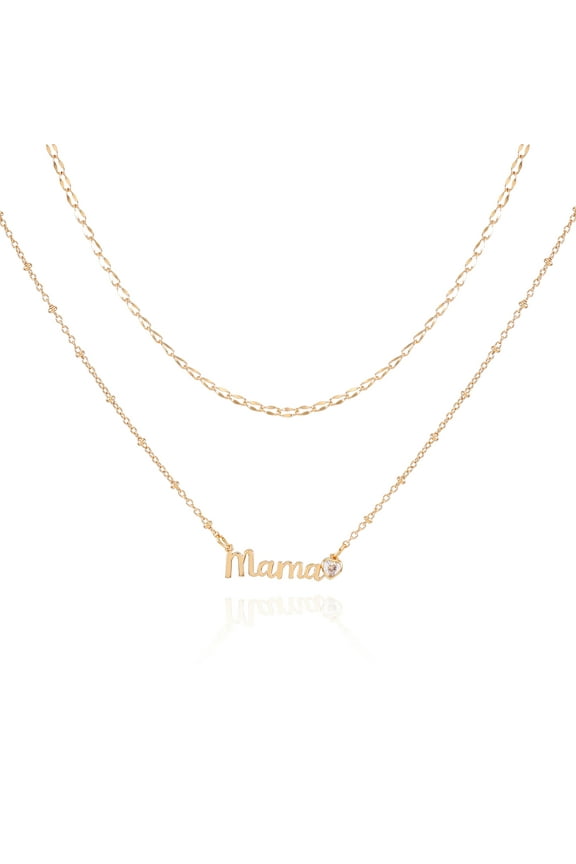 Women's Gold Tone Mama Layered Necklace Set, 2-Piece