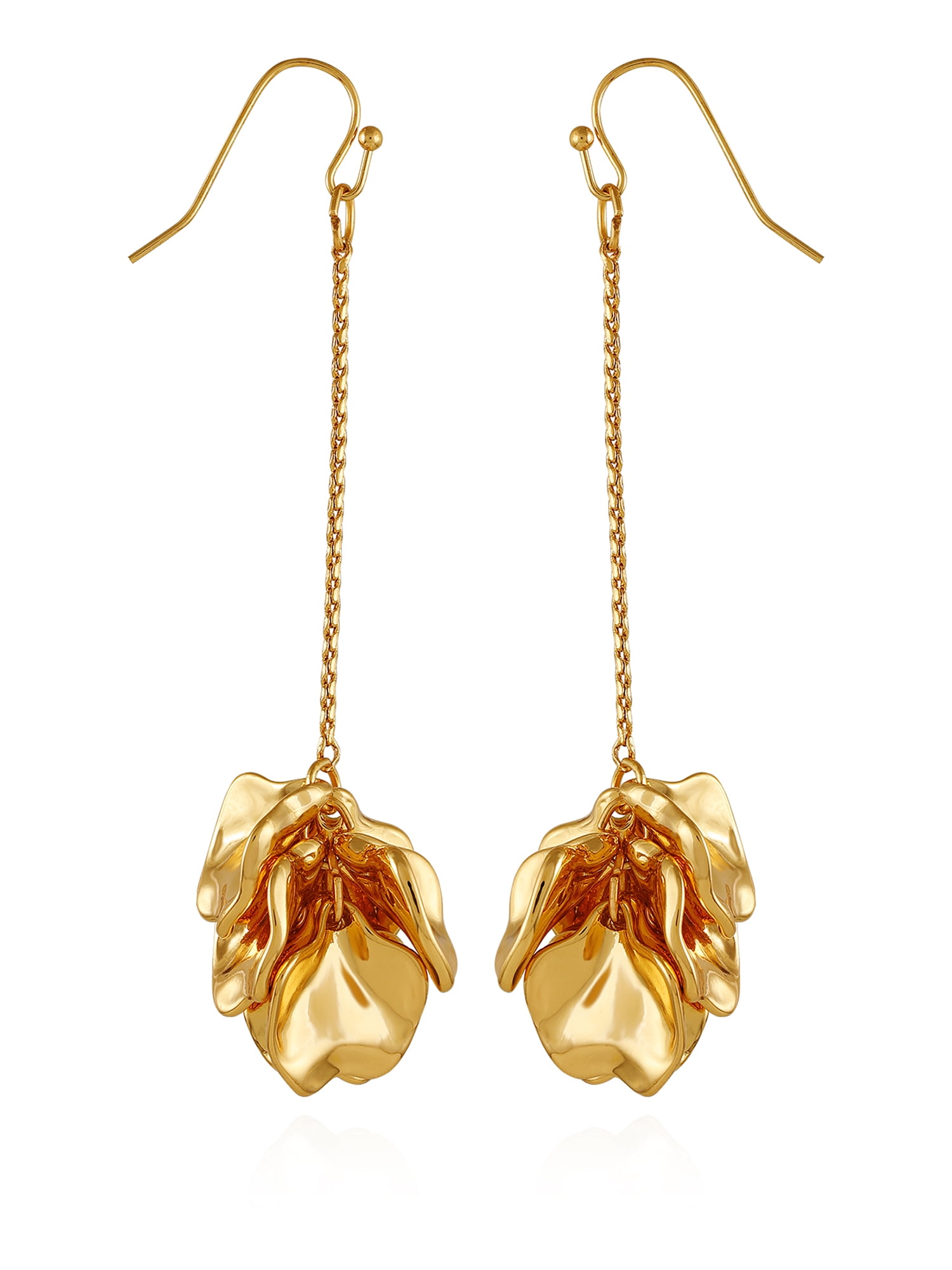 Time and Tru Women's Gold Tone Modern Flower Petal Drop Fishhook Earring