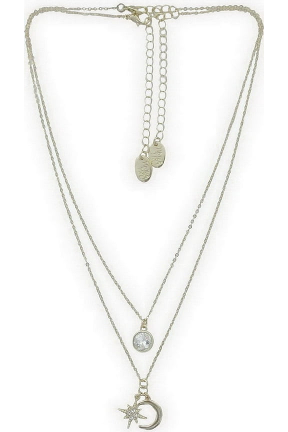 Women's Gold Tone Moon and Star Pendant Necklace Set, 2-Piece
